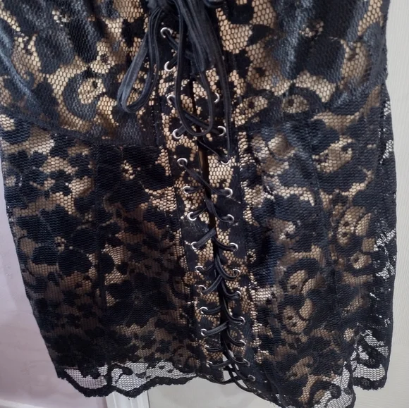 Frederick's of Hollywood Slip Dress Women Large Black Lingerie Floral Lace Mini - Picture 11 of 11